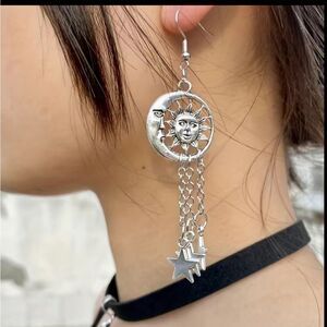 ☀️Antique Silver Celestial Tassel Drop Earrings☀️